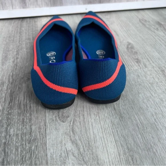 Rothys The Point Flats Shoes Womens 6.5 Teal Blue & Orange Stripe CLEAN washable - Picture 5 of 7
